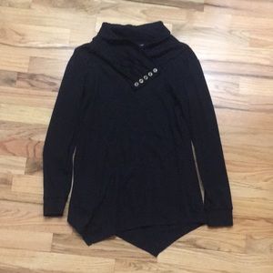 Asymmetrical bottom with cowl neck sweatshirt